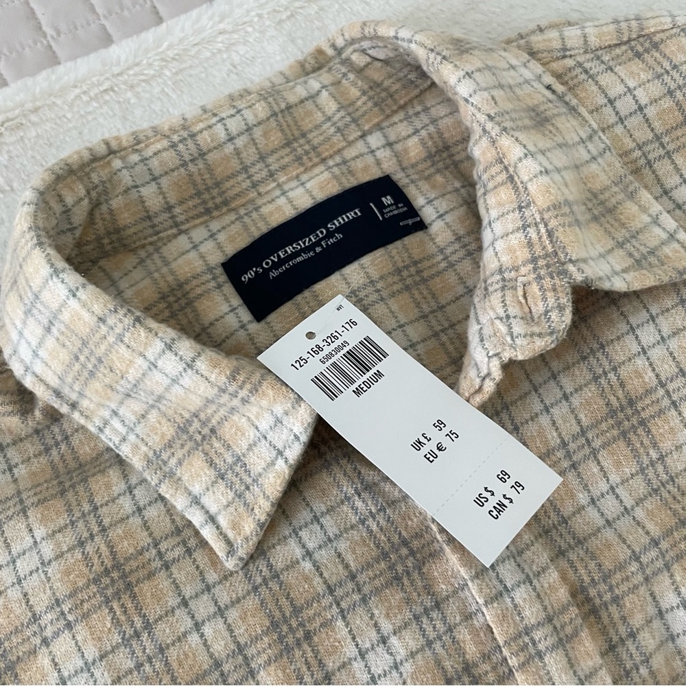 Men's Abercrombie and Fitch Beige 90s Oversized Flannel (Men’s Size M) - Picture 2 of 8
